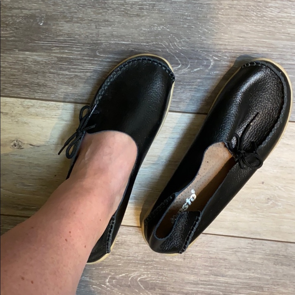 Black leather loafers
